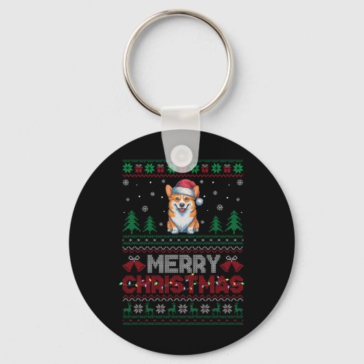 コーギ愛犬家サンタハットクリスマスツリーライト キーホルダー (正面)
