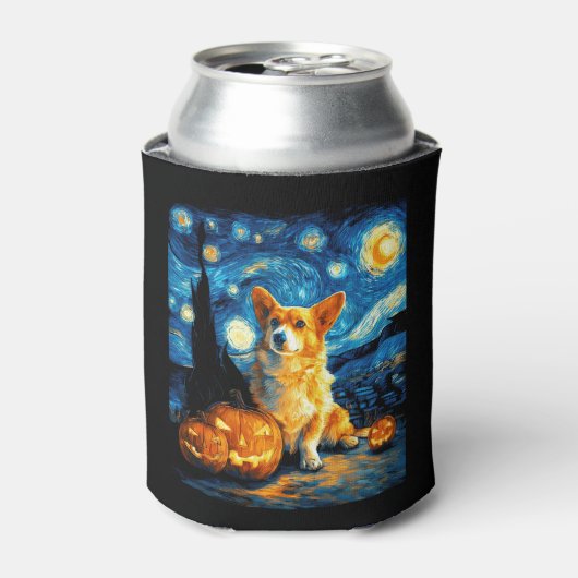 コーギ愛犬家ズ絵を描のファン・ゴッホ星空の夜 缶クーラー (缶正面)