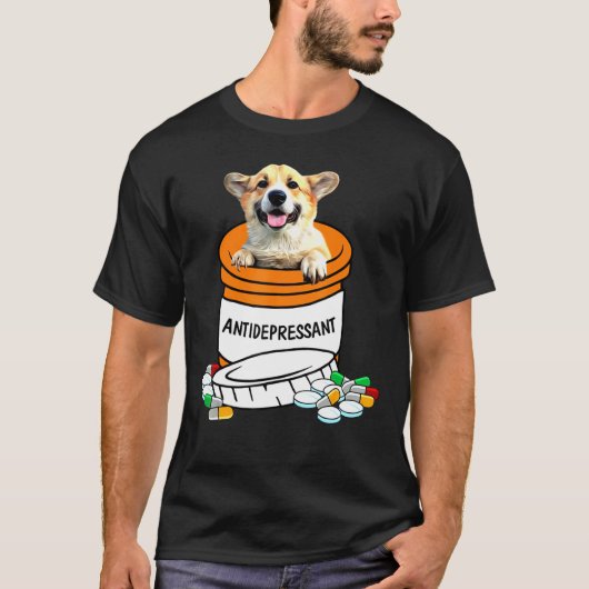 コーギ抗うつアンチうつ病かわいい犬 Tシャツ (正面)