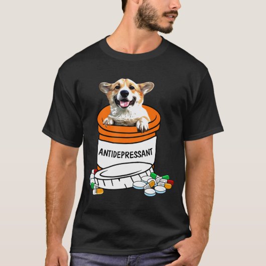 コーギ抗うつ剤Tアンチうつ病かわいい犬 Tシャツ (正面)