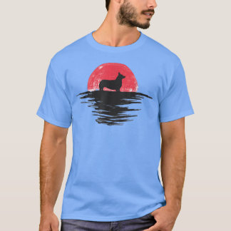 コーギ日本のサンセットレトロドッグレッド Tシャツ