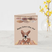 コーギ犬からの父の日札 カード (黄色い花)