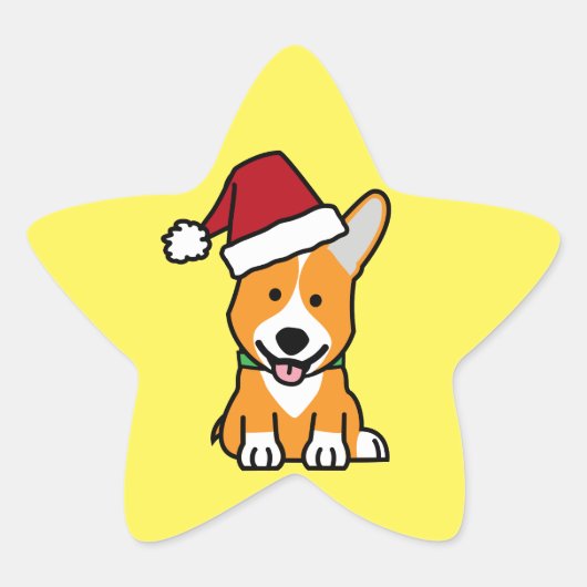コーギ犬の子犬ペンブロークウェルシュクリスマスサンタハット 星シール (正面)