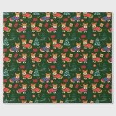 コーギ祝ス・クリスマス・グリーン・パターン ラッピングペーパー (フラット)