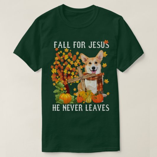 コーギ秋秋イエズファーザー葉ズ Tシャツ (デザイン正面)