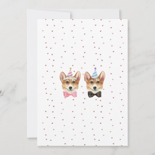 コーギ結婚の犬の新郎新婦カップルのバレンタイン 招待状 (裏面)