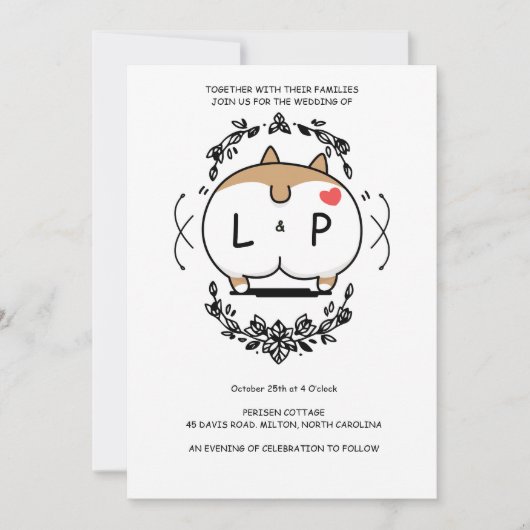 コーギ結婚の誕生日招待状漫画 招待状 (正面)