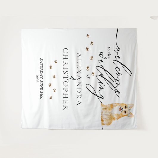 コーギ結婚犬へようこそ タペストリー (正面(横))