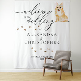 コーギ結婚犬へようこそ タペストリー