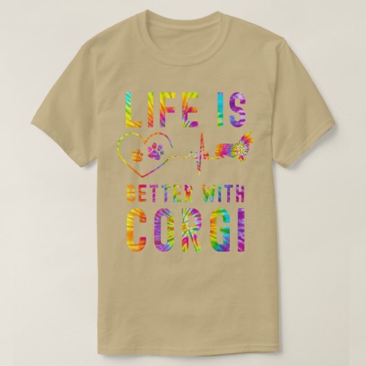 コーギ絞り染めハートビートヒッピー犬の衣装 Tシャツ (デザイン正面)