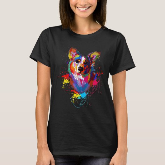 コーギ芸術的ドッグコーギ水彩色 Tシャツ (正面)