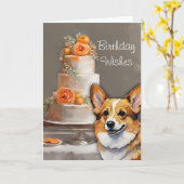 コーギ誕生日ウィッシュカード カード (黄色い花)