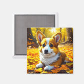 コーギ遊子犬の紅葉 マグネット (正面/裏面)