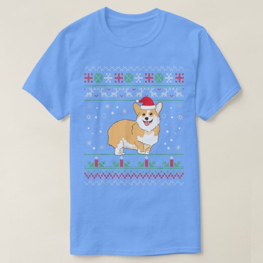 コーギ醜いクリスマスパジャマツリーライトクリスマスコラム Tシャツ (デザイン正面)