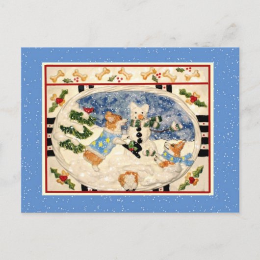 コーギ雪だるまはがき ポストカード (正面)