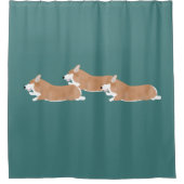 コーギ飛んでいるシャワーカーテン シャワーカーテン (正面)