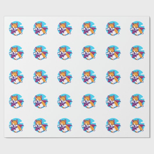 コーギ飛んでいるスカイケおもしろいープ ラッピングペーパー (フラット)