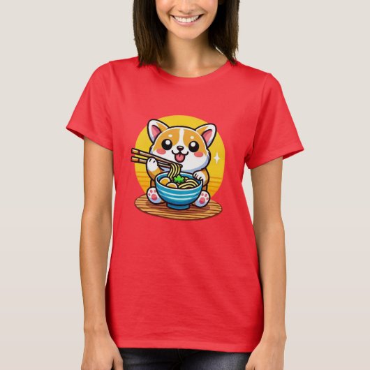 コーギ食べラーメン Tシャツ (正面)