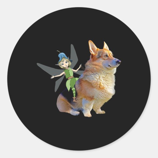 コーギ&フェアリー – ペおもしろいンブロークウェルシュコーギー ラウンドシール (正面)