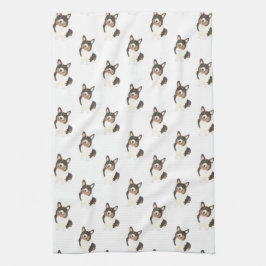 コーギ（黒毛三色） キッチンタオル