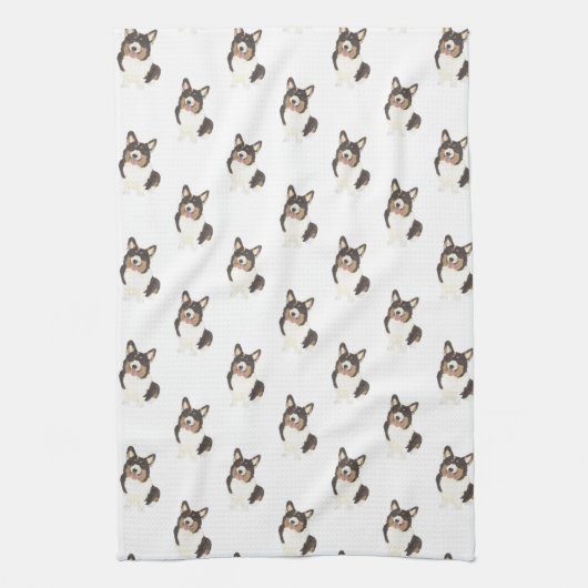 コーギ(黒毛三色) キッチンタオル (縦)