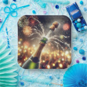 コークがポンと咲く大晦日のシャンパン ペーパープレート (パーティー)