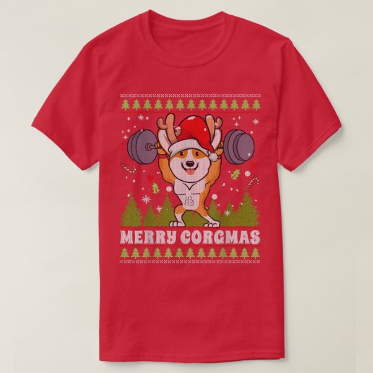 コーグマスコメリールギドッグウエイトリフティング醜いクリスマス Tシャツ (デザイン正面)