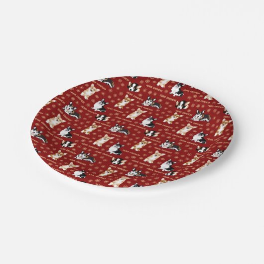 コーグメメリース文字 – クリスマスコーギレッドパターン ペーパープレート (アングル)
