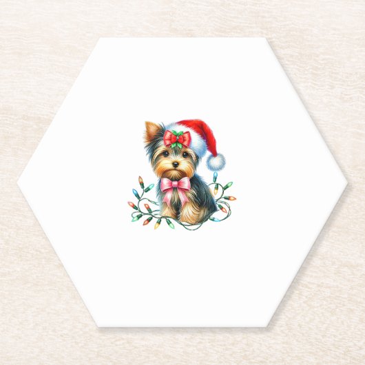 コーケット弓クリスマス付きヨークシャーテリア犬 ペーパーコースター (正面)