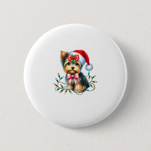 コーケット弓クリスマス付きヨークシャーテリア犬 缶バッジ (正面)
