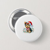 コーケット弓クリスマス付きヨークシャーテリア犬 缶バッジ (正面&裏面)