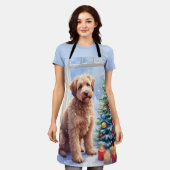 コーシーなクリスマスのフランダース・ブーヴィエ犬アート エプロン (着用した状態)