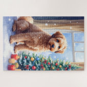 コーシーなクリスマスのフランダース・ブーヴィエ犬アート ジグソーパズル (横)