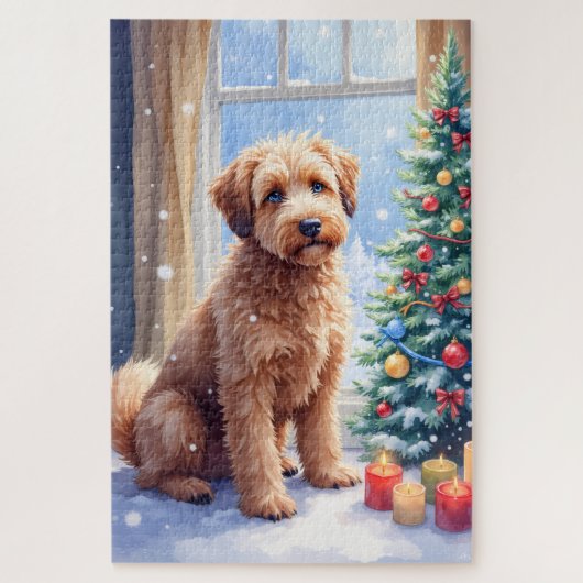 コーシーなクリスマスのフランダース・ブーヴィエ犬アート ジグソーパズル (縦)