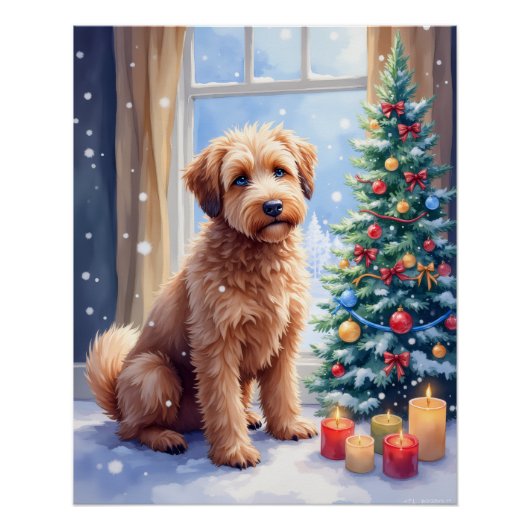 コーシーなクリスマスのフランダース・ブーヴィエ犬アート ポスター (正面)