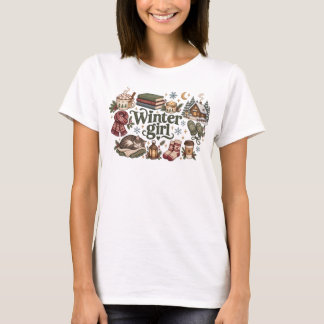 コージィなウィンターガール・デザインの可愛いカジュアルウェア Tシャツ