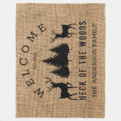 コージィ素朴キャビン歓迎ファミリーネームフリースブラン フリースブランケット (正面)