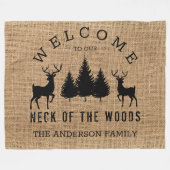 コージィ素朴キャビン歓迎ファミリーネームフリースブラン フリースブランケット (正面(横))