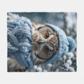 コージーお洒落ウィンターワンダーランドフクロウ フリースブランケット (正面(横))