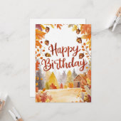 コージーお洒落フォレストオータム秋ハッピーバースデー カード (正面/裏面インサイチュ)