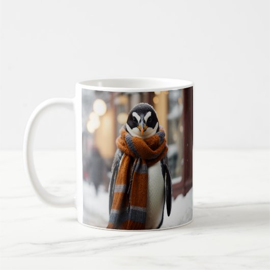 コージーお洒落ペンギンスノーウィー冬 コーヒーマグカップ (左)