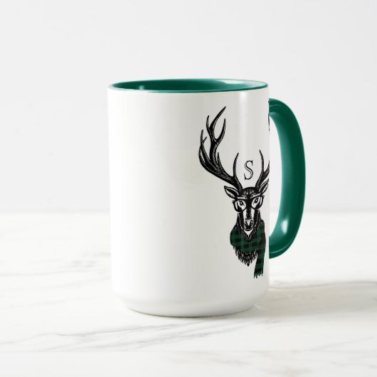 コージーと暖かい | グリーンバッファロープレイドディアモノグラム マグカップ (正面右)