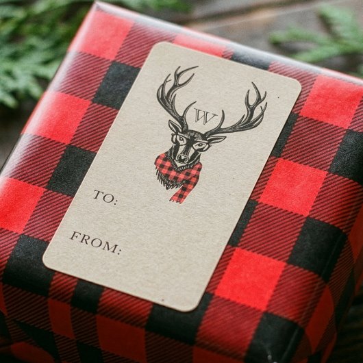 コージーと暖かい | Red Buffalo Plaidトナカイ・モノグラム ラベル