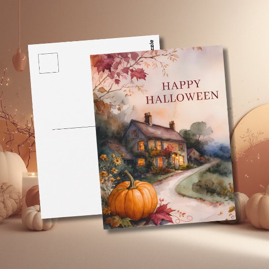 コージーなカボチャの小道 ハロウィン ポストカード