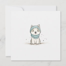 コージーなハスキーのイラスト - マフラーに包まれたかわいい子犬 シーズンカード