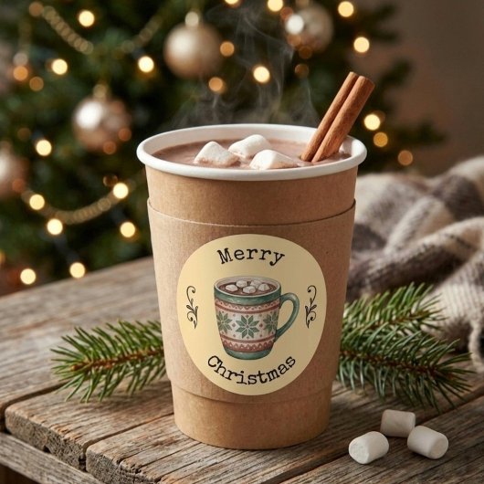コージーなヴィンテージ・ホットココア メリークリスマス ステッカー