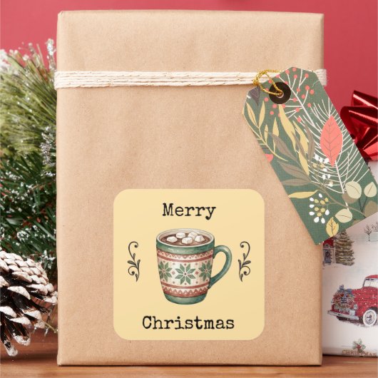 コージーなヴィンテージ・ホットココア メリークリスマス ステッカー (クリスマス)