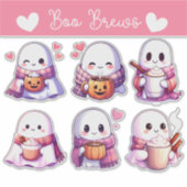 コージーな幽霊と秋のマグカップ&心温まる雰囲気 シール (正面)