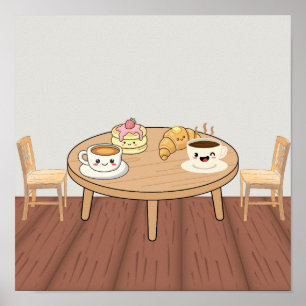 コージーな朝食カフェのポスター コーヒー、パンケーキ & ク ポスター