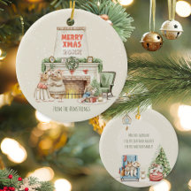 コージーな水彩ネズミのヴィンテージ ファミリー クリスマス ファイヤー